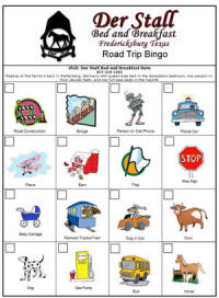 Road Trip Bingo at Der Stall Bed and Breakfast.